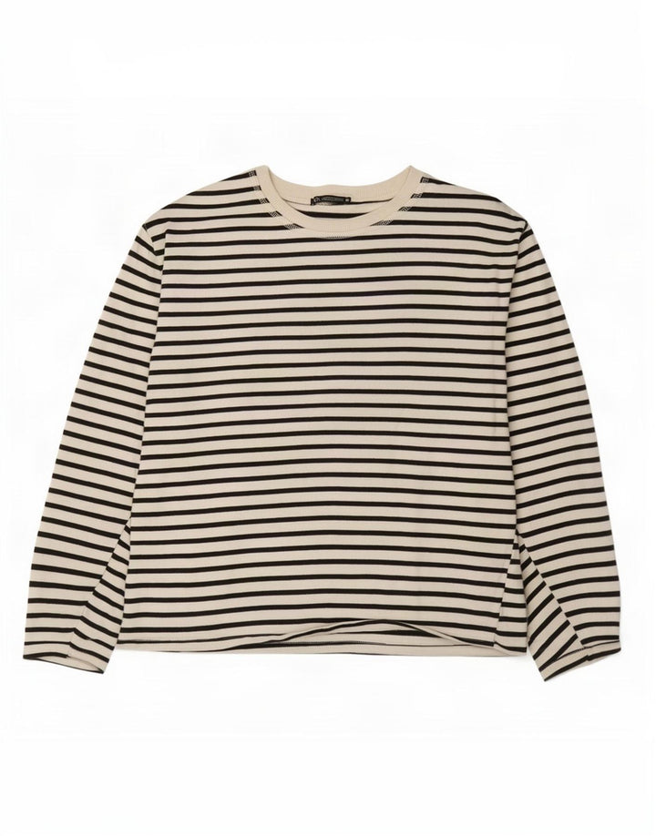 Zara Damen Top Langarm UK 18 XL Weiß gestreift