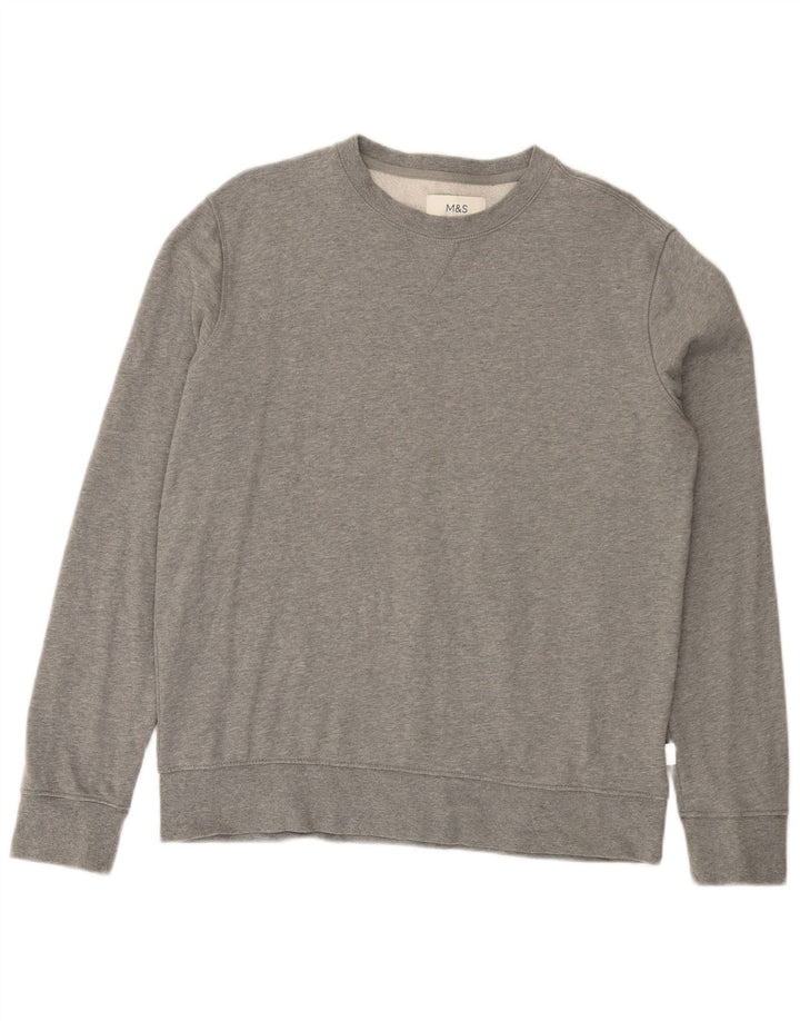 Marks & Spencer Herren-Sweatshirt-Pullover aus mittelgrau gefleckter Baumwolle
