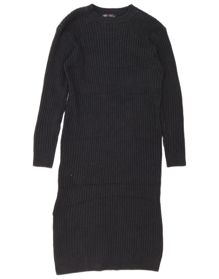 Marks & Spencer Damen Langarm-Pulloverkleid UK 14 Medium Schwarz