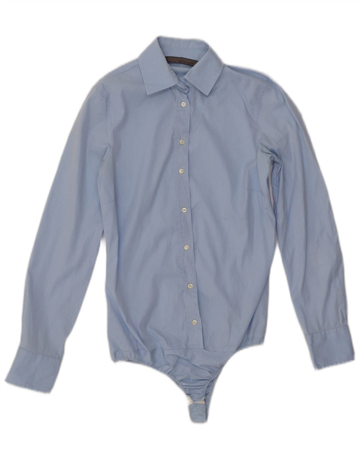 ZARA Damen Langarm-Body UK 6 XS Blaue Baumwolle
