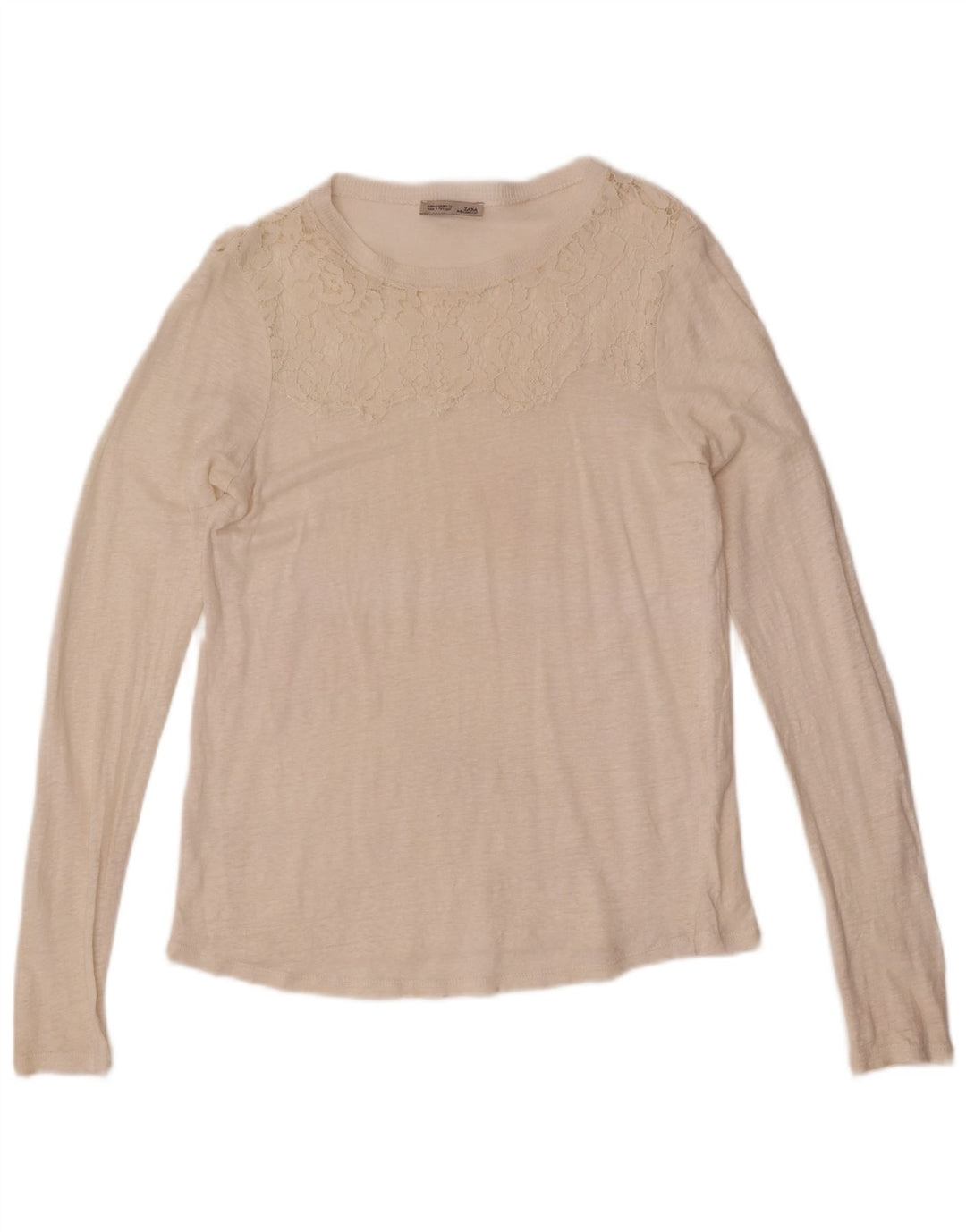 Zara Damen Top Langarm UK 12 Medium Off White Floral