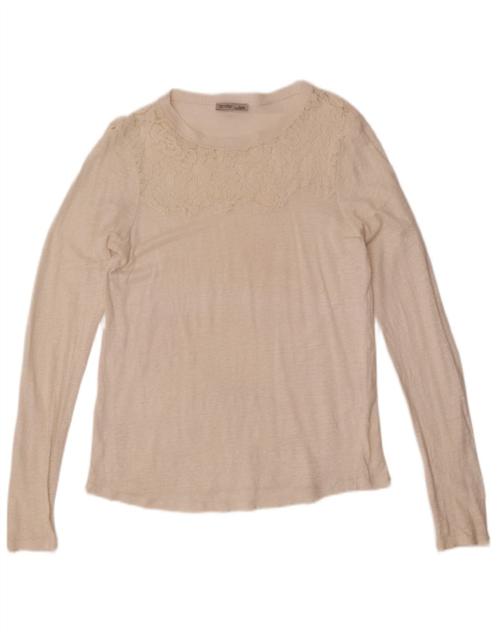 Zara Damen Top Langarm UK 12 Medium Off White Floral