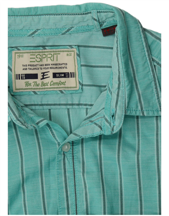ESPRIT Herren Slim Fit Hemd Medium Türkis Nadelstreifen