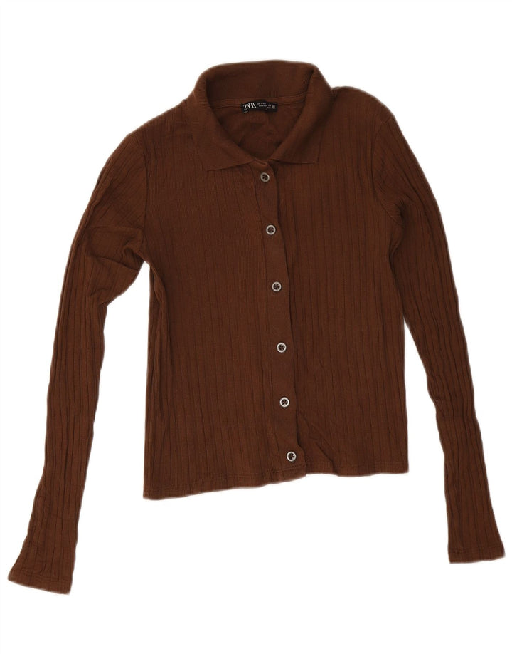 Zara Damen Crop Cardigan Pullover UK 10 Small Braun