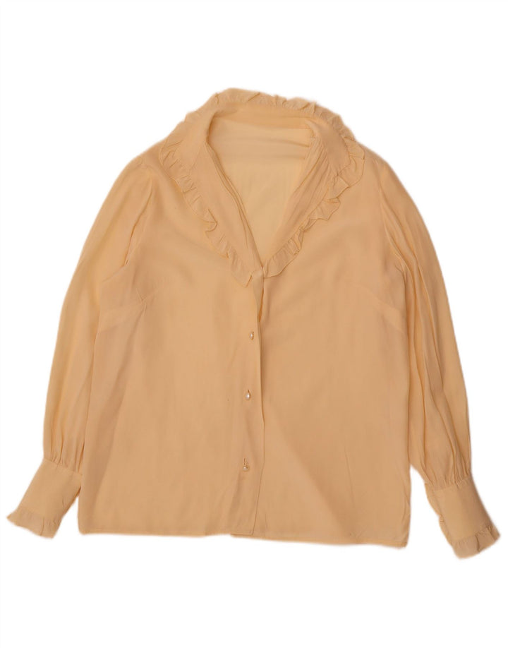VINTAGE Womens Ruffle Front Shirt Blouse UK 14 Medium Beige
