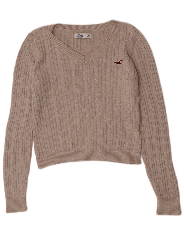 Hollister Damen-Pullover mit V-Ausschnitt, Gr. 10, Größe S, Beige, Baumwolle