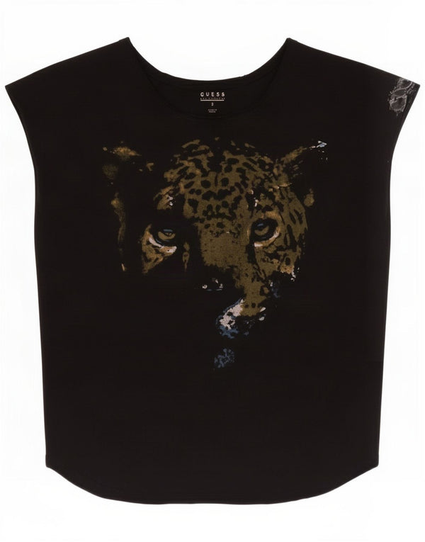 Guess Damen-T-Shirt mit übergroßem Grafik-T-Shirt, UK 10, Größe S, Schwarz, Tiermuster
