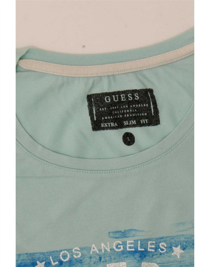Guess Extra Slim Graphic T-Shirt-Oberteil für Herren, Größe L, Blau