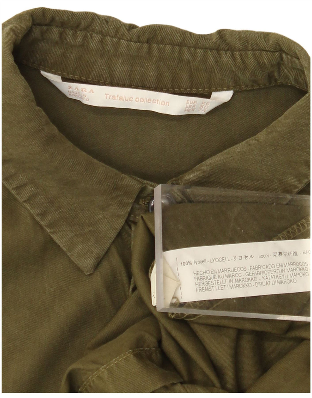 ZARA Damen Longline-Übergroßes Hemd UK 6 XS Khaki Lyocell
