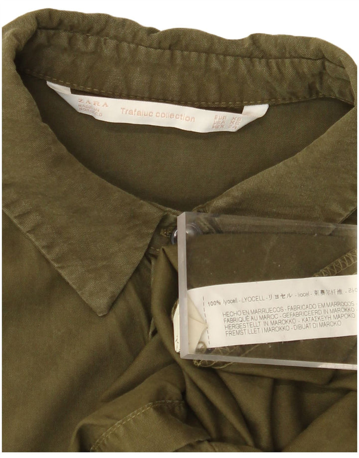 ZARA Damen Longline-Übergroßes Hemd UK 6 XS Khaki Lyocell
