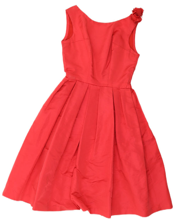 Vintage Damen Ärmelloses Plissee-A-Linien-Kleid UK 10 Small Rot