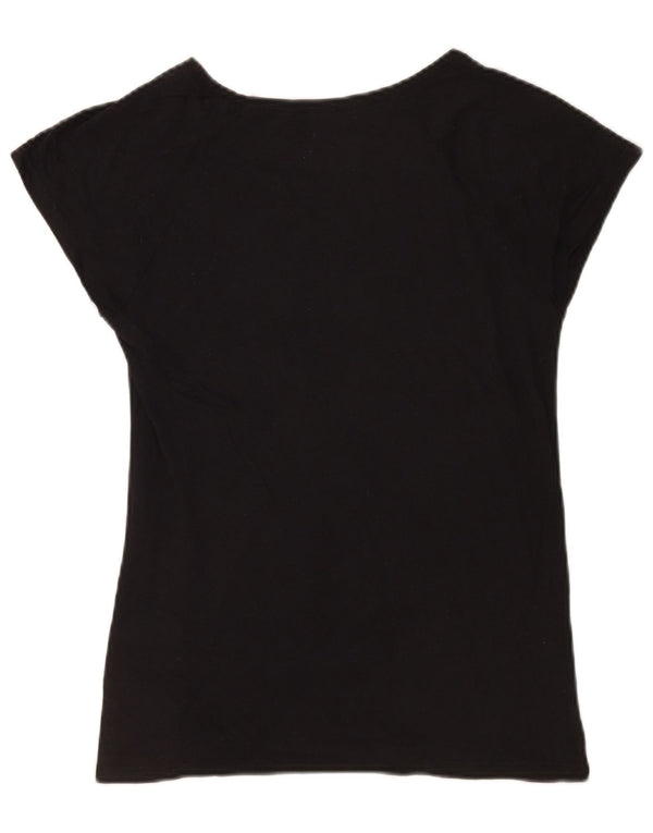 Zara Damen Grafik-T-Shirt-Oberteil UK 12 Mittelschwarze Baumwolle