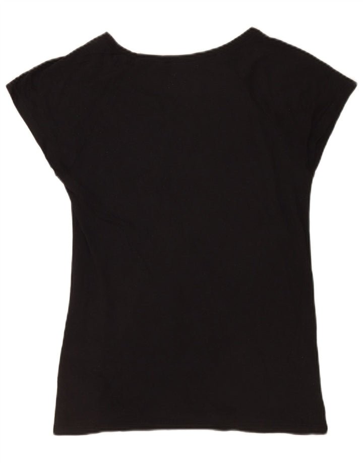 Zara Damen Grafik-T-Shirt-Oberteil UK 12 Mittelschwarze Baumwolle