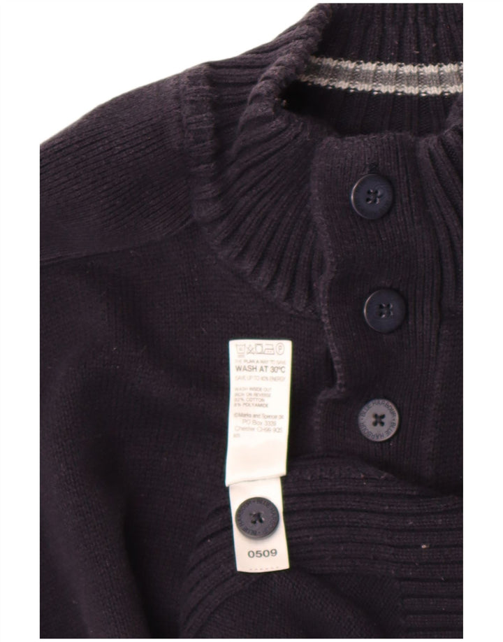 Marks & Spencer Herren-Pullover mit Knopfkragen, Größe L, Marineblau