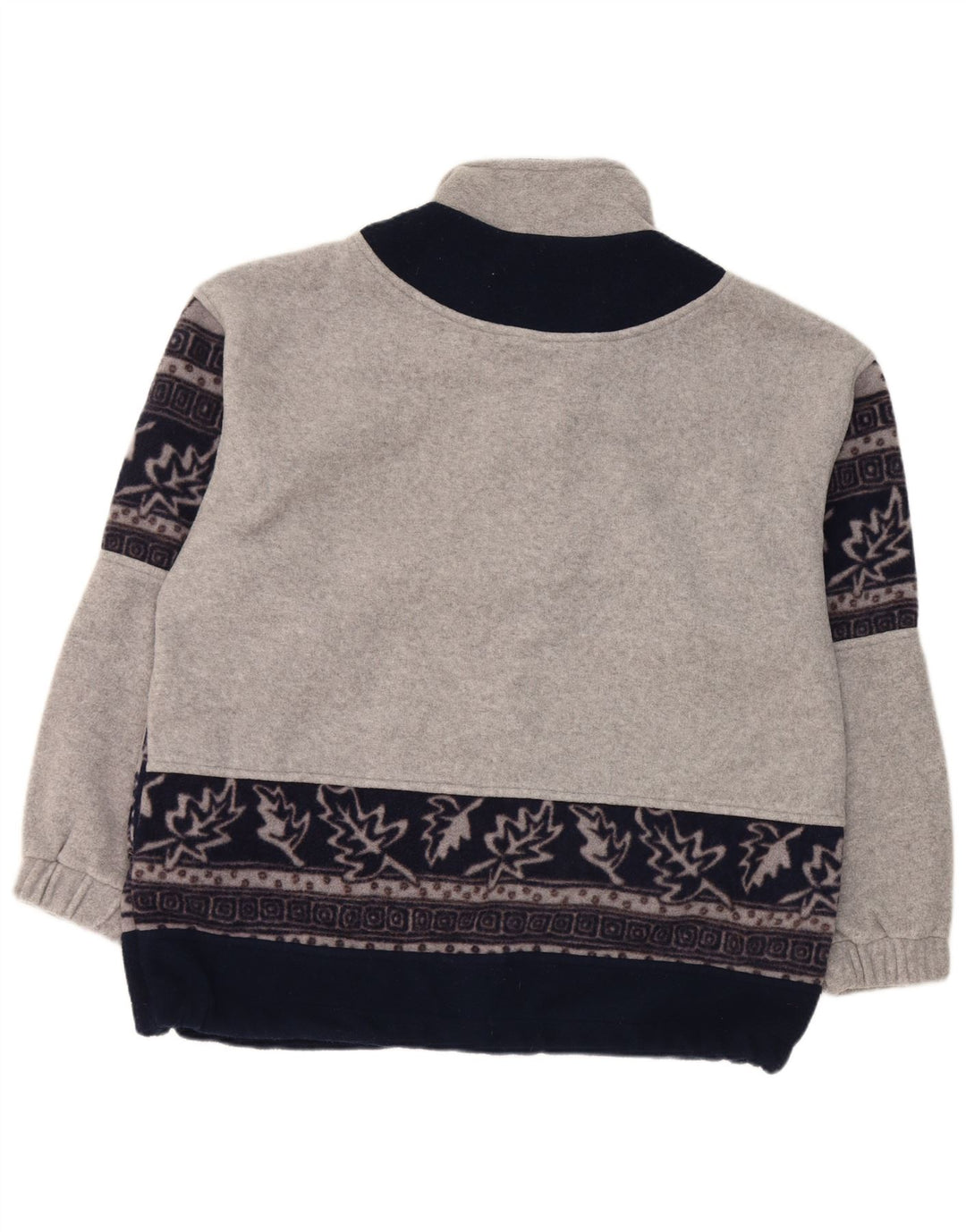 Vintage Herren-Fleecepullover mit Reißverschluss am Hals, großes graues, geblümtes Polyester