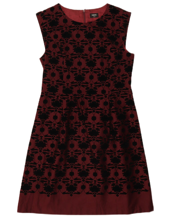 Ärmelloses A-Linien-Kleid für Damen von Oasis, UK-Größe 44, mittleres Burgunderrot, geblümte Baumwolle
