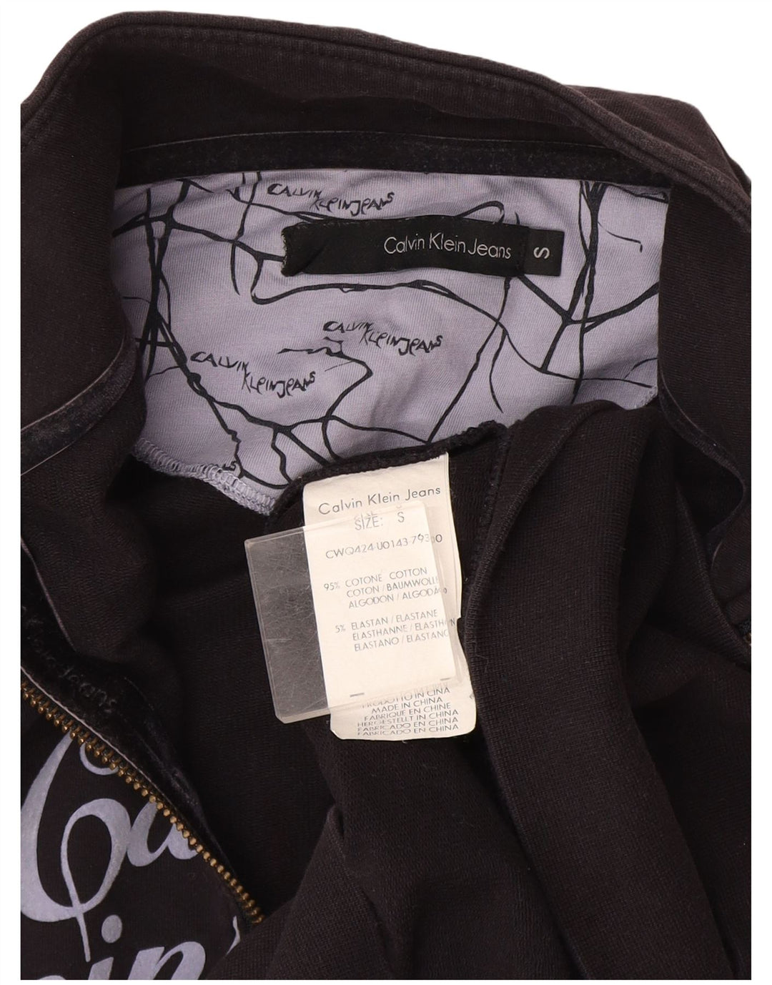 Calvin Klein Jeans Damen Grafik-Trainingsanzug-Oberteiljacke UK 10 Small Grau