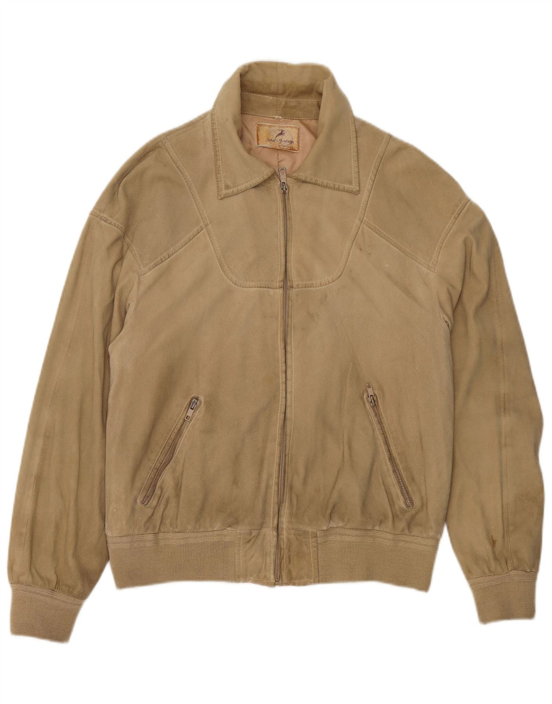 Vintage Herren Wildleder Bomberjacke UK 38 Medium Beige