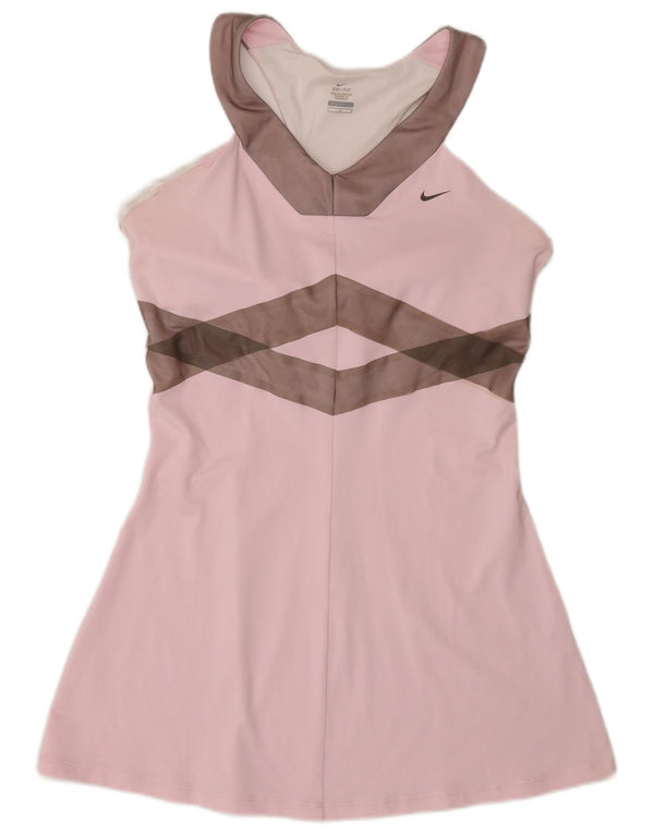 Nike Damen Dri Fit ärmelloses Tenniskleid UK 14 Large Pink Colourblock