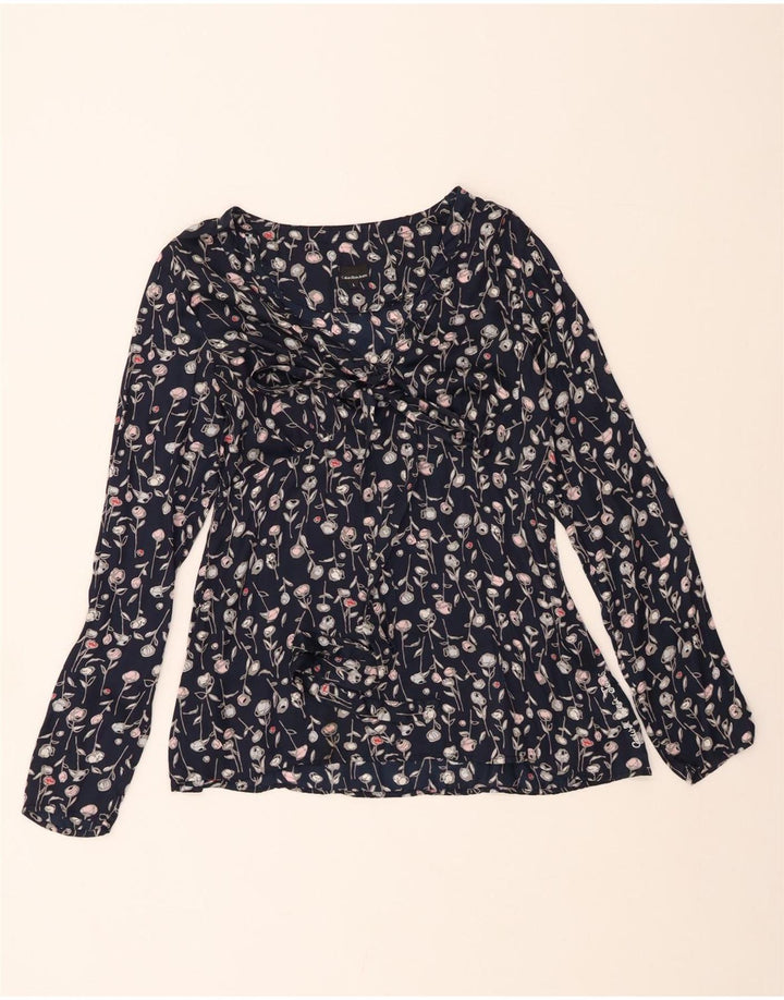 CALVIN KLEIN JEANS Womens Front Tie Blouse Top UK 14 Large Navy Blue