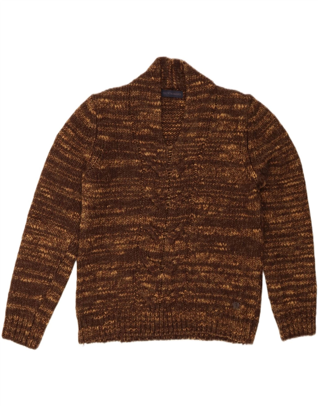 Trussardi Damen-Pullover mit V-Ausschnitt, Gr. 42, groß, braun meliert, Acryl