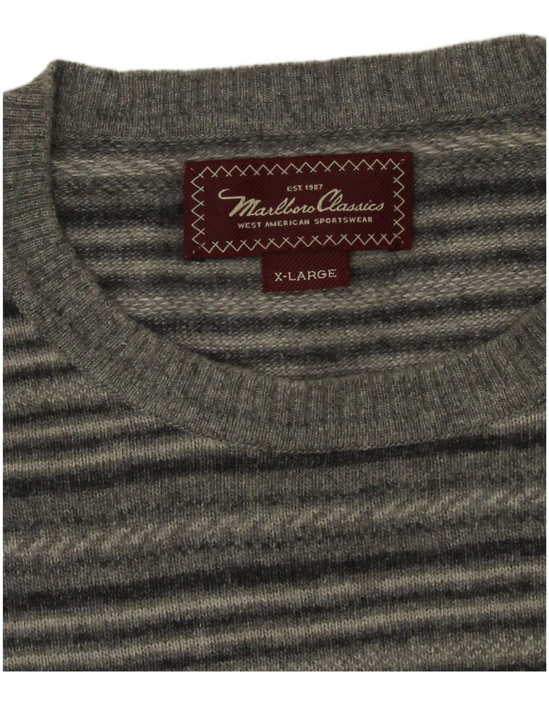 Marlboro Classics Herren-Pullover mit Rundhalsausschnitt, XL, grau gestreift