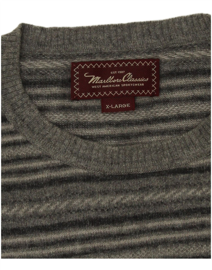 Marlboro Classics Herren-Pullover mit Rundhalsausschnitt, XL, grau gestreift
