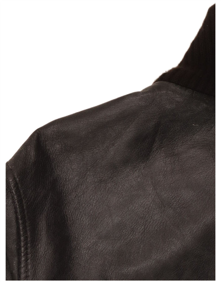 Vintage Damen Bomber Lederjacke IT 50 Großes schwarzes Leder