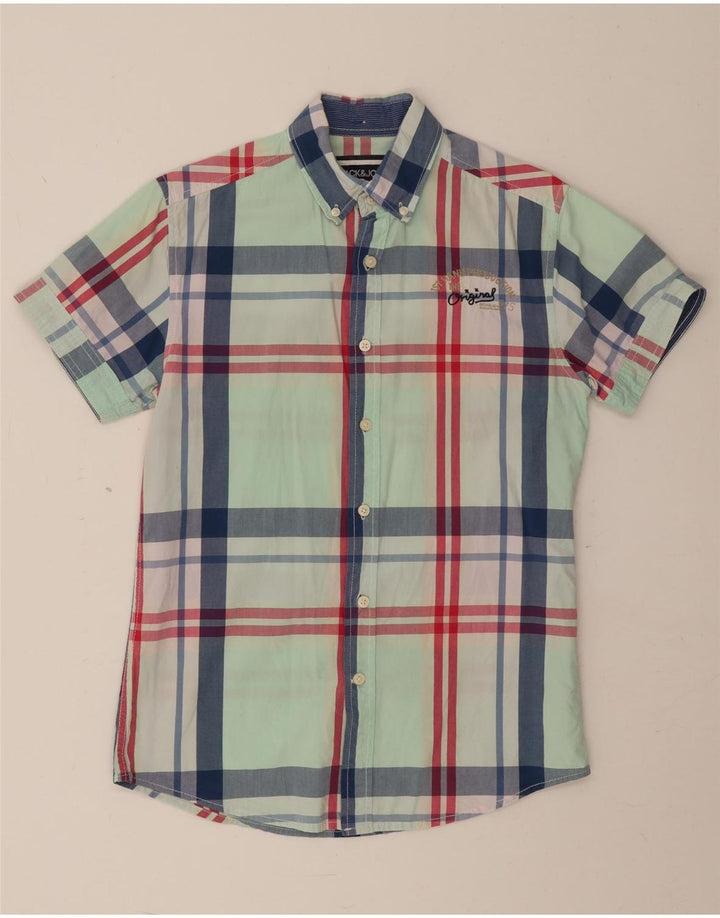 Jack & Jones Herren-Kurzarmhemd, klein, grün kariert