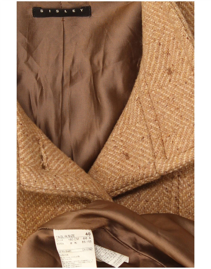 Sisley Damen Mantel IT 40 Small Beige Herringbone Polyester
