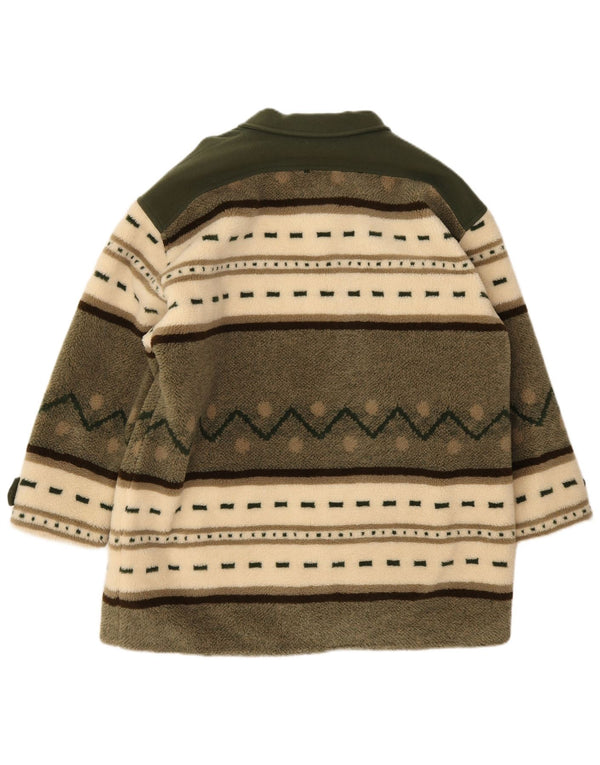 Vintage Damen Fleece-Übergroßer Mantel EU 40 Mittelgrüner Farbblock