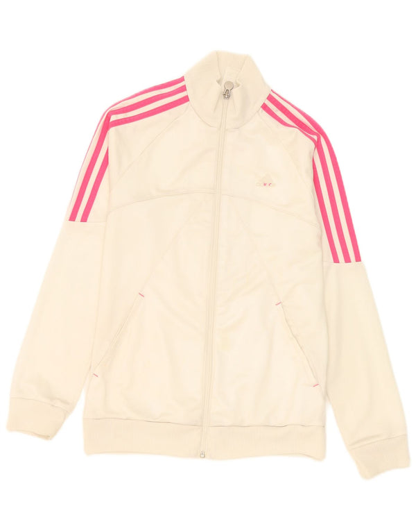 Adidas Mädchen-Trainingsanzugoberteil mit Grafik, 14–15 Jahre, weißes Polyester
