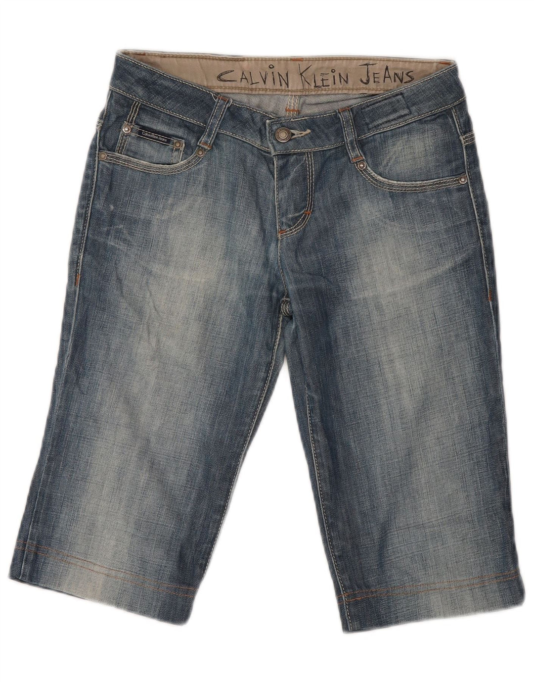 Calvin Klein Damen Bermuda Denim Shorts W26 Kleine blaue Baumwolle