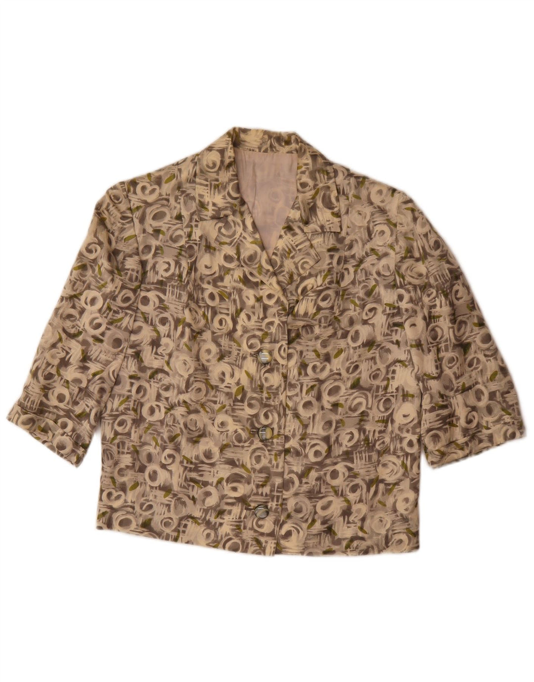 Vintage Damen-Set mit abstraktem Muster, 3/4-Ärmel, 2-teiliges Set, UK 12, Mittelgrau
