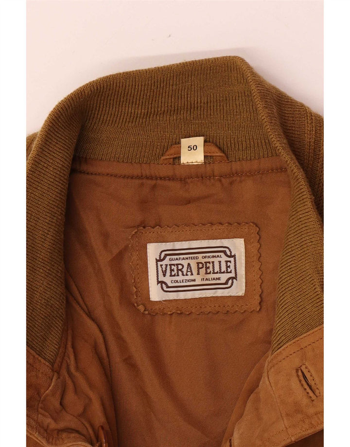 Vintage Herren Bomber Wildlederjacke IT 50 Großes braunes Leder Retro