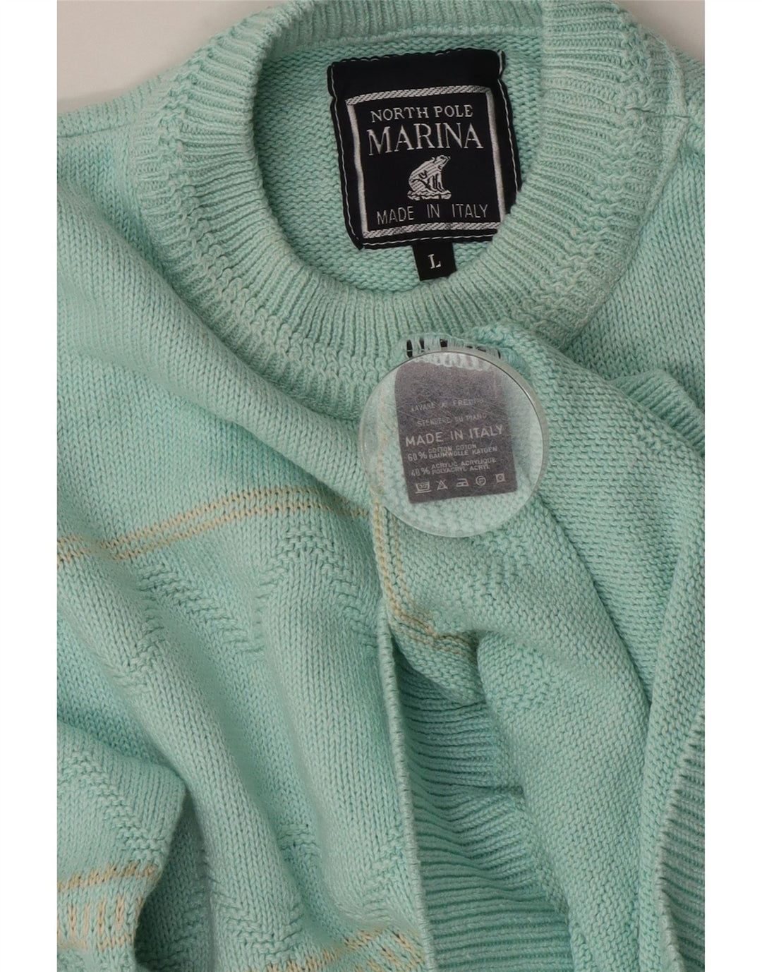 NORTH POLE Herren-Pullover mit Rundhalsausschnitt, groß, türkis, gestreift, Baumwolle