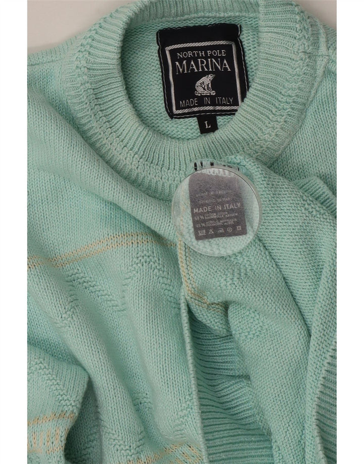 NORTH POLE Herren-Pullover mit Rundhalsausschnitt, groß, türkis, gestreift, Baumwolle