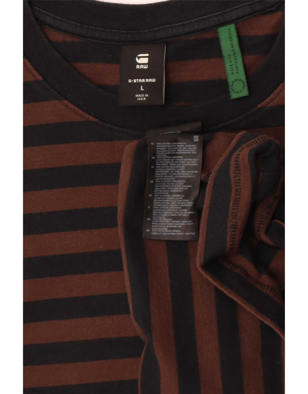 G-Star Herren T-Shirt Top Große braun gestreifte Baumwolle