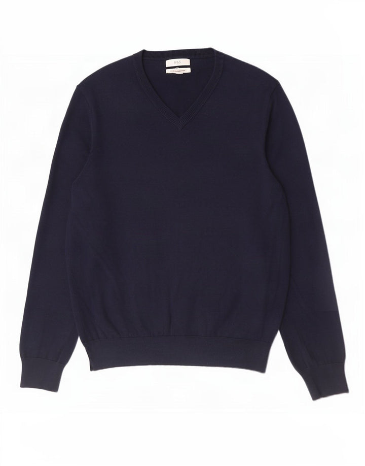 Marks & Spencer Herren-Pullover mit V-Ausschnitt, groß, marineblaue Baumwolle