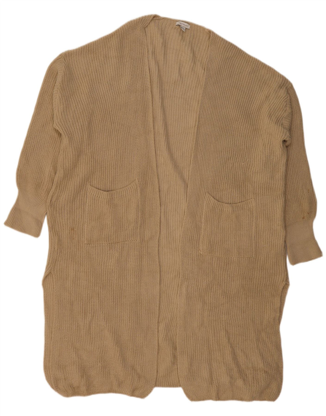 Topshop Damen-Strickjacke, übergroß, lang geschnitten, offen, Gr. 14, Mittelbeige