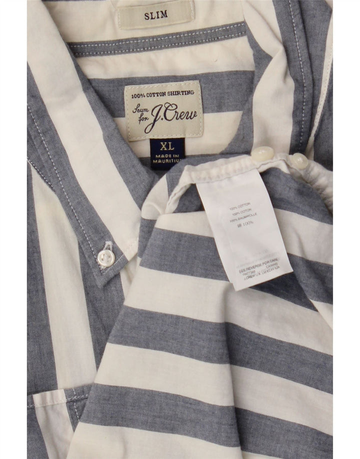 J. CREW Herren-Hemd, kurzärmelig, schmal, XL, blau gestreift, Baumwolle