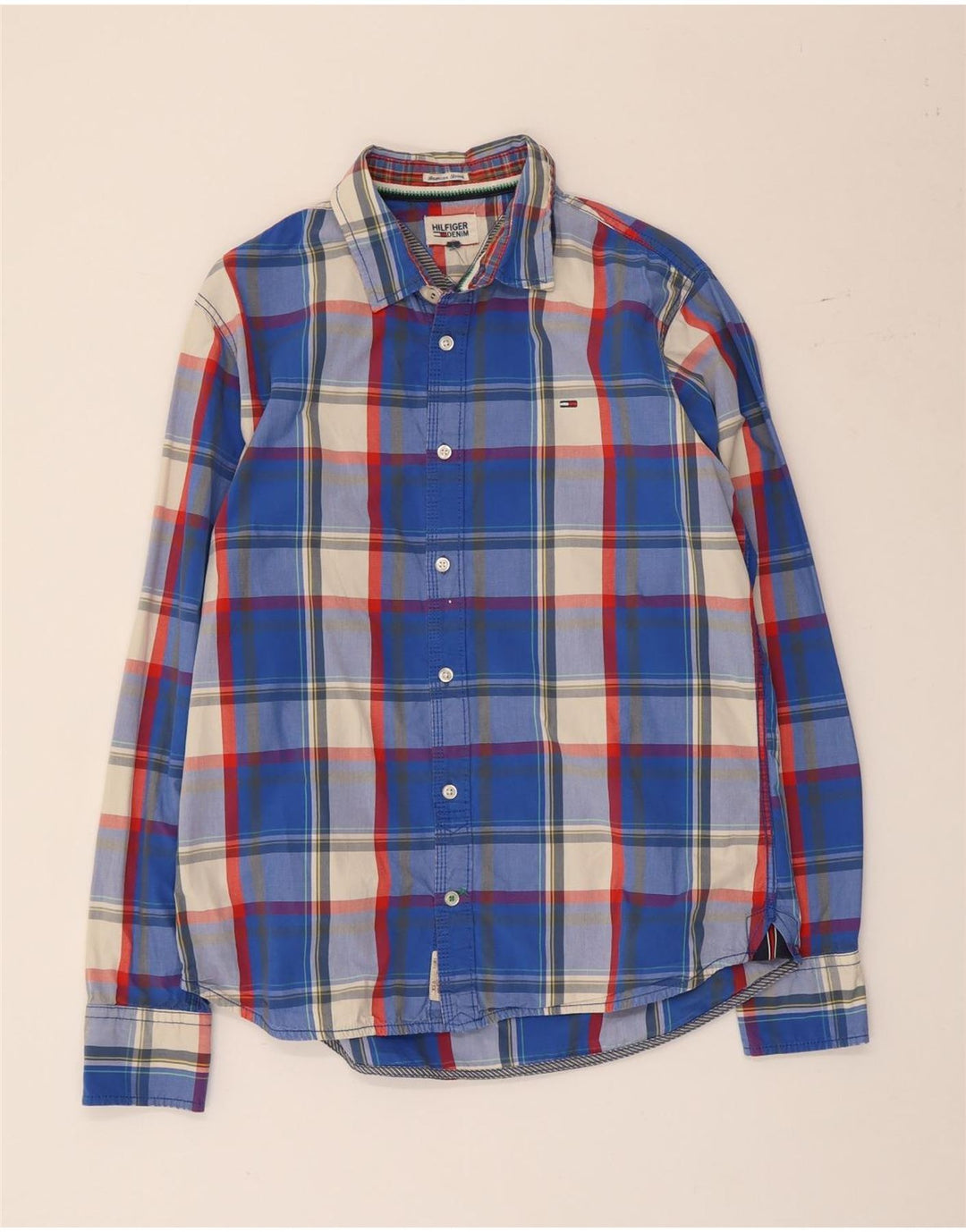 Tommy Hilfiger Herrenhemd, groß, blau kariert, Baumwolle