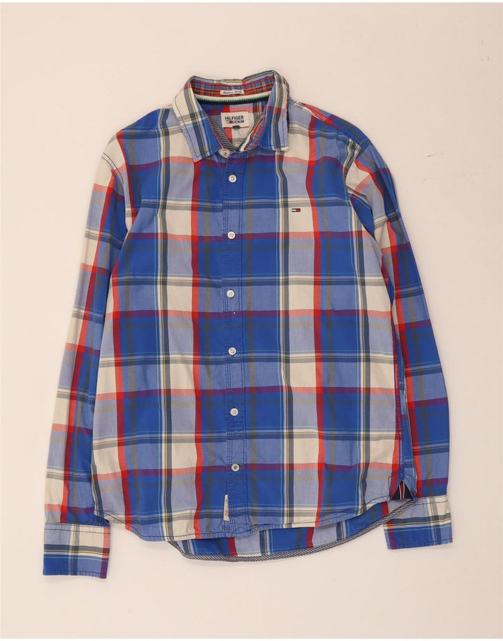 Tommy Hilfiger Herrenhemd, groß, blau kariert, Baumwolle