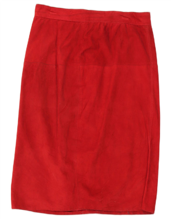 VINTAGE Damen Wildleder 2-teiliges Rockset UK 14 Medium W30 Rotes Leder