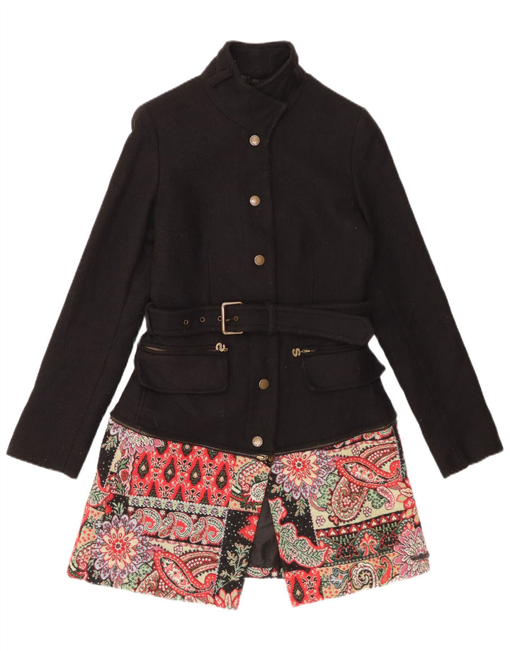 DESIGUAL Damenmantel EU 36 Kleine schwarze Paisley-Wolle