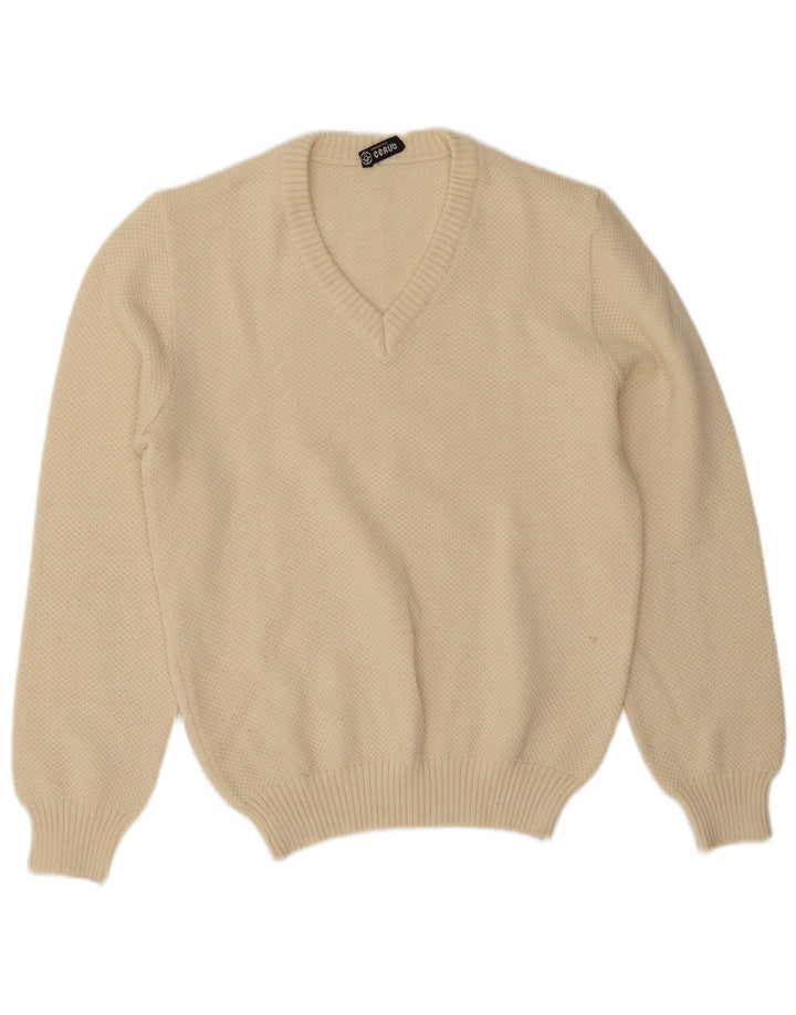 Vintage Herren Pullover mit V-Ausschnitt IT 50 Medium Off White