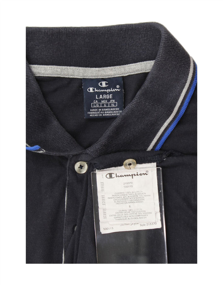 CHAMPION Mens Polo Shirt Large Navy Blue Cotton Vintage Champion and Second-Hand Champion from Messina Hembry 