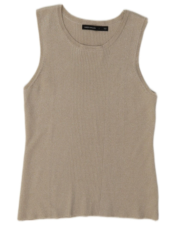 Karen Millen Damen Weste Top UK 14 Large Beige gesprenkelte Viskose
