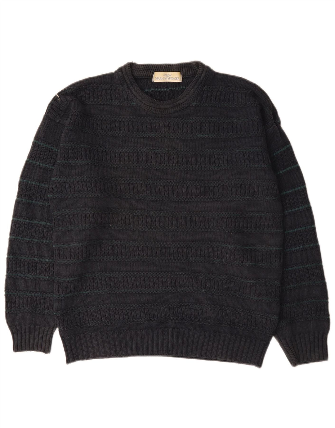 Marks & Spencer Herren-Pullover mit Rundhalsausschnitt, Mittelschwarz, gestreift, Acryl