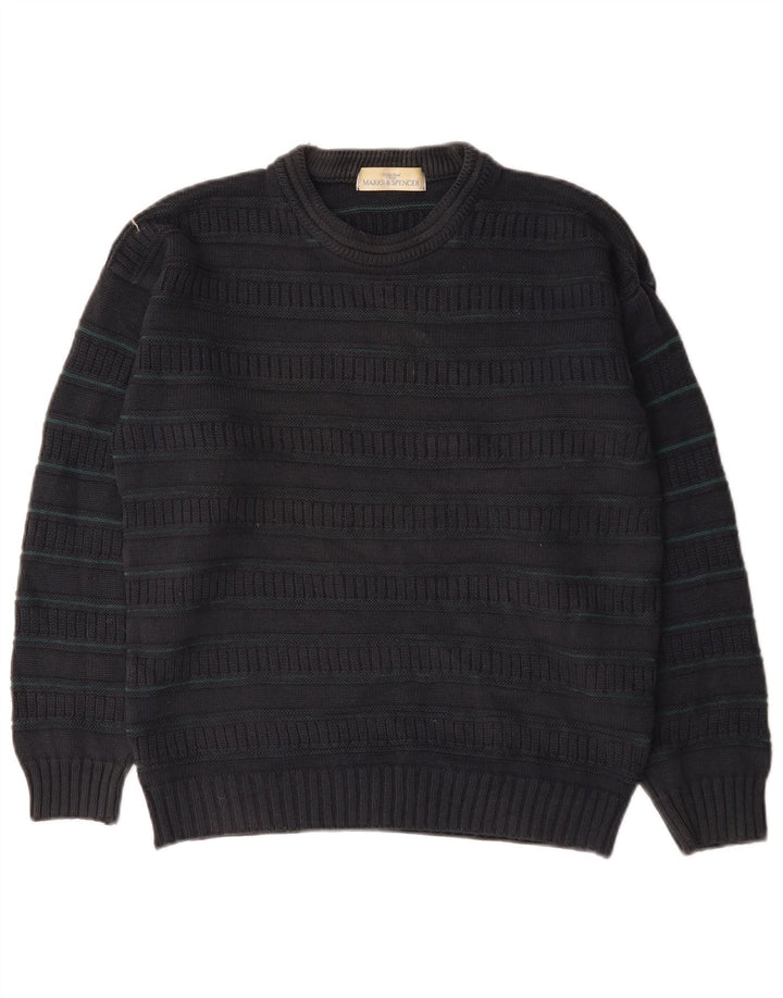 Marks & Spencer Herren-Pullover mit Rundhalsausschnitt, Mittelschwarz, gestreift, Acryl